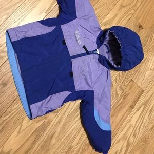 Kid’s Columbia purple & blue snowsuit set.